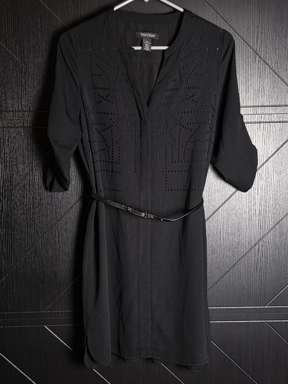#5 WHITE HOUSE BLACK MARKET Black Laser-Cut Belted Dress (4P)